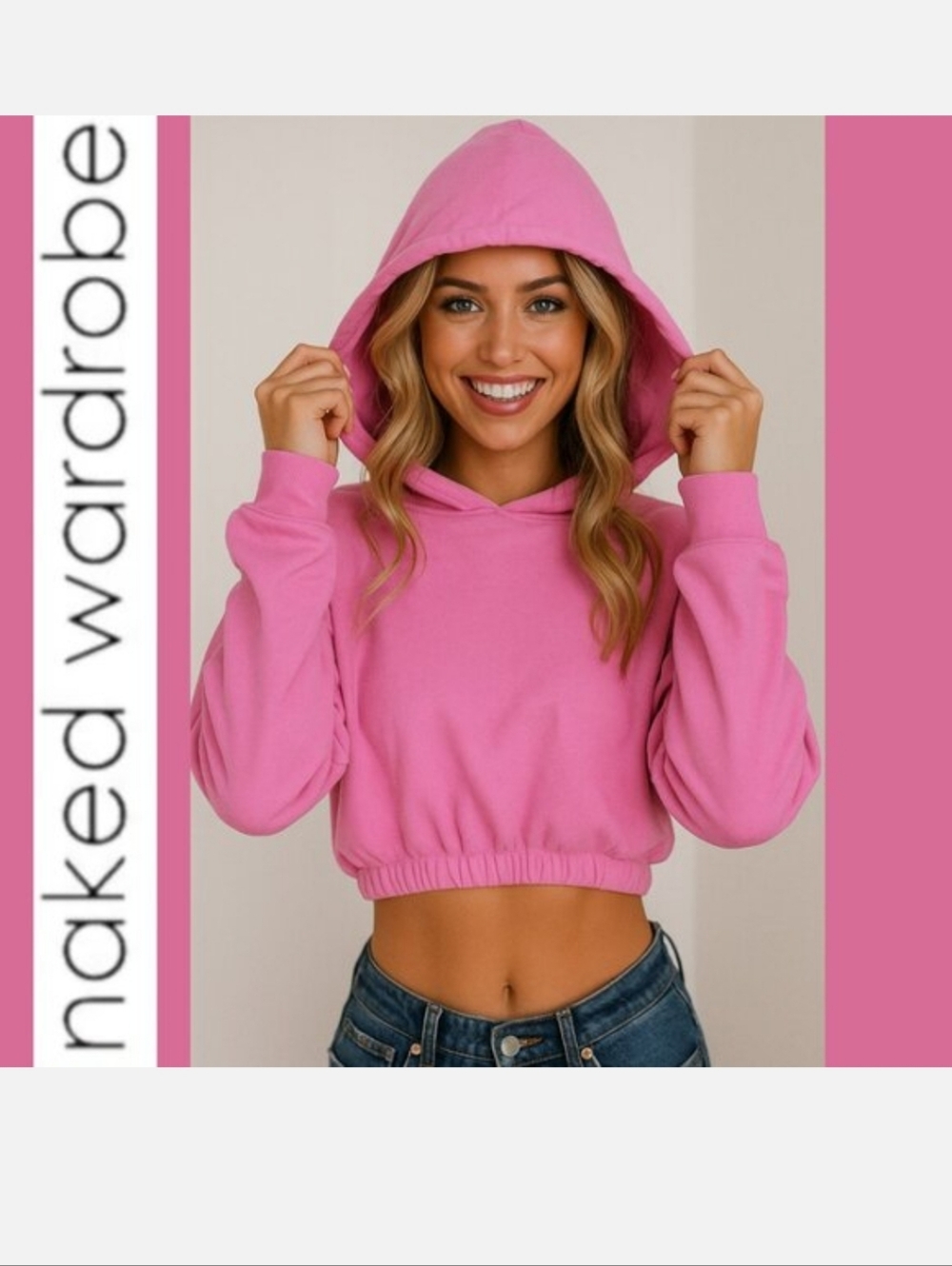 Naked Wardrobe Pink Cropped‎ Hoodie